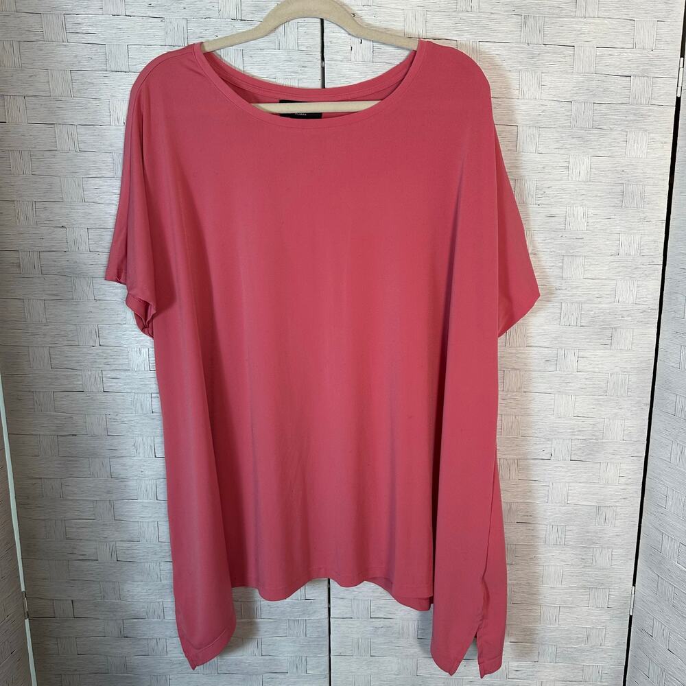 Liz Claiborne womens short sleeve blouse asymmetrical hem pink feminine plus sz